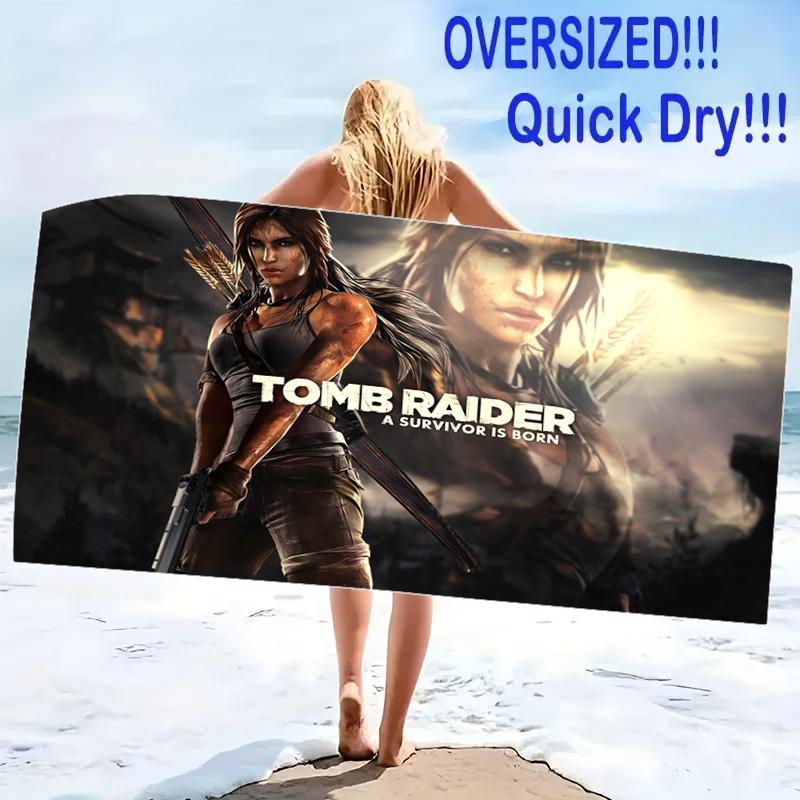 Tomb Raider Print Beach Towel, Large Soft Quick Dry Towel for Beach Camping Swimming