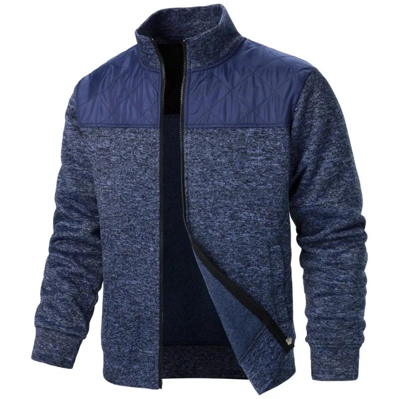 Men's Zipper Cardigan Jacket Casual Loose Top New  Sweater Autumn and Winter Splicing