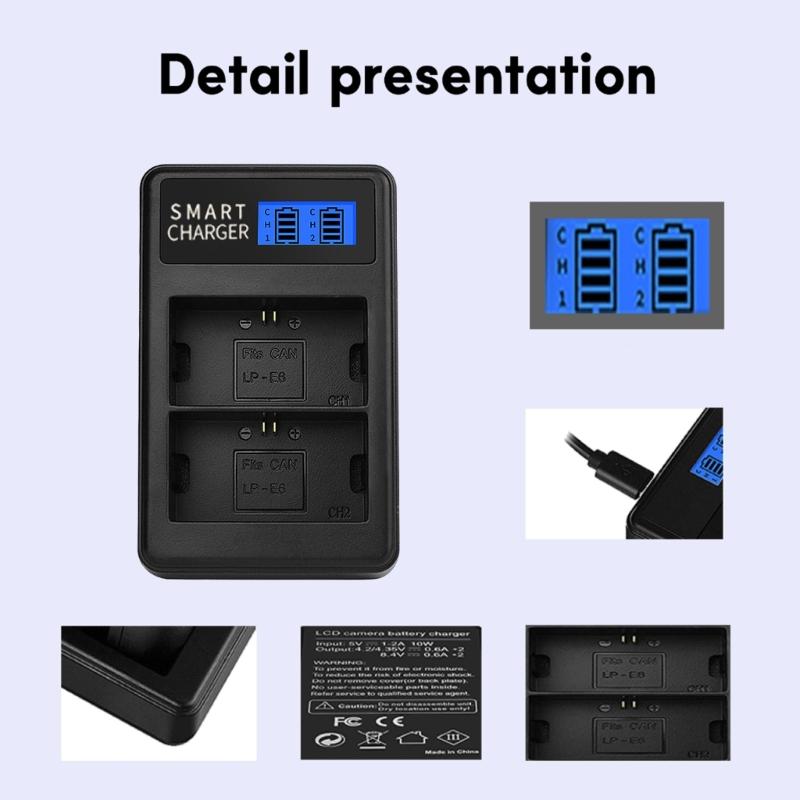 LP-E6 LPE6 LP E6 Dual Channel USB Battery Charger W/ LCD Screen for  EOS 5D Mark II, EOS 5D Mark III, EOS 5D Mark2