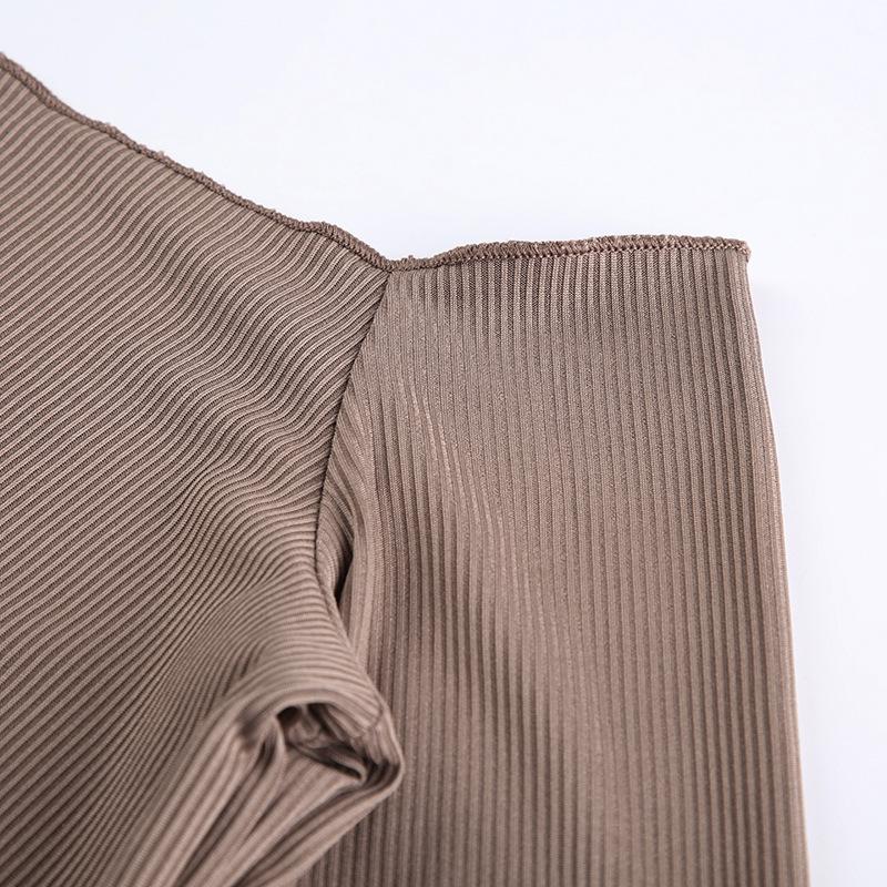 Μαύρη μονόχρωμη λαιμόκοψη Κομψά μακρυμάνικα μπλουζάκια Κορεατικής μόδας Slim Sexy Cropped Tshirt Γυναικεία φθινοπωρινά ρούχα