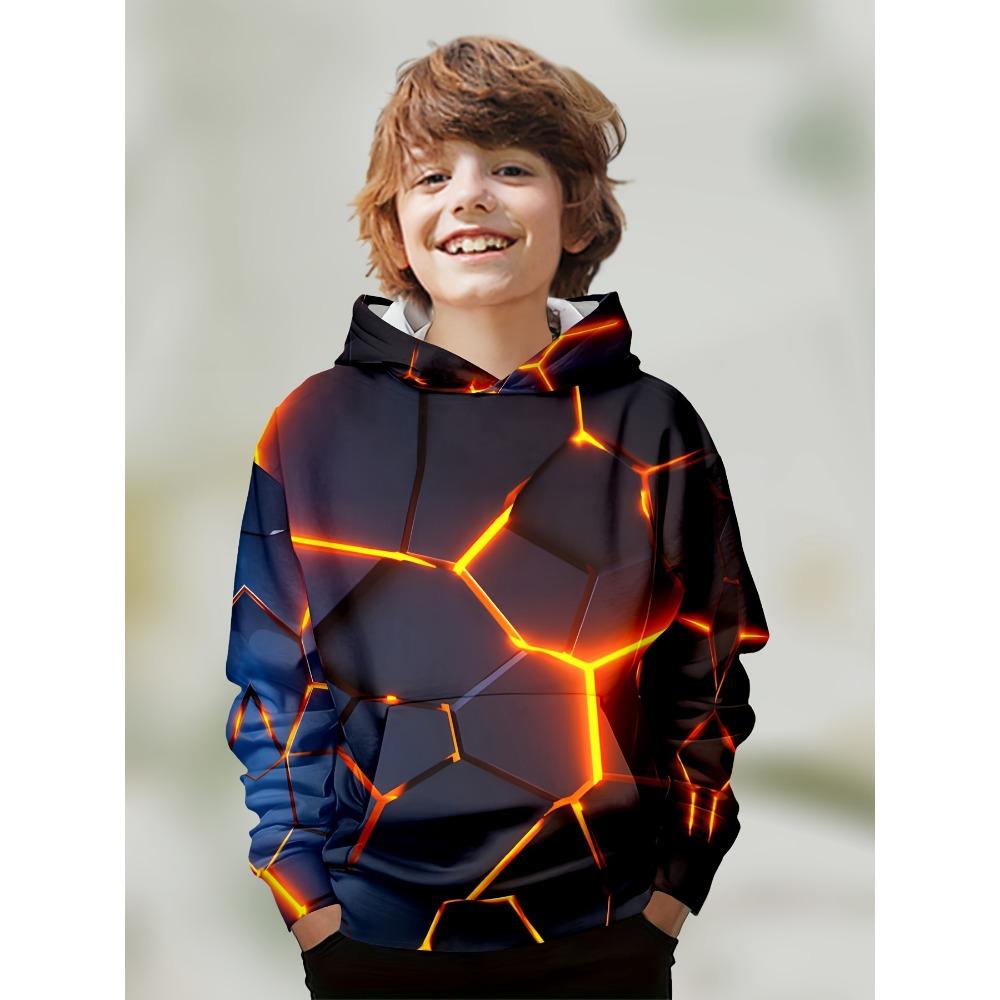 בגדי ילדים בנים קפוצ'ונים שרוול ארוך הדפס להבה תלת-ממדי בגדי ילדים אביב סתיו בגדים יומיומיים מסוגננים לבנים בנות טופים פולאובר