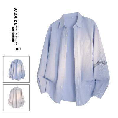 Spring And Autumn Men'S Striped Long Sleeve Shirt Men'S Casual Loose Long Sleeve Shirt Jacket