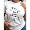 European Sizes Minimalist Handwritten Calligraphy Style Naturally Printed Pattern T-shirt, Women's Clothing, Women's Casual Short Sleeved