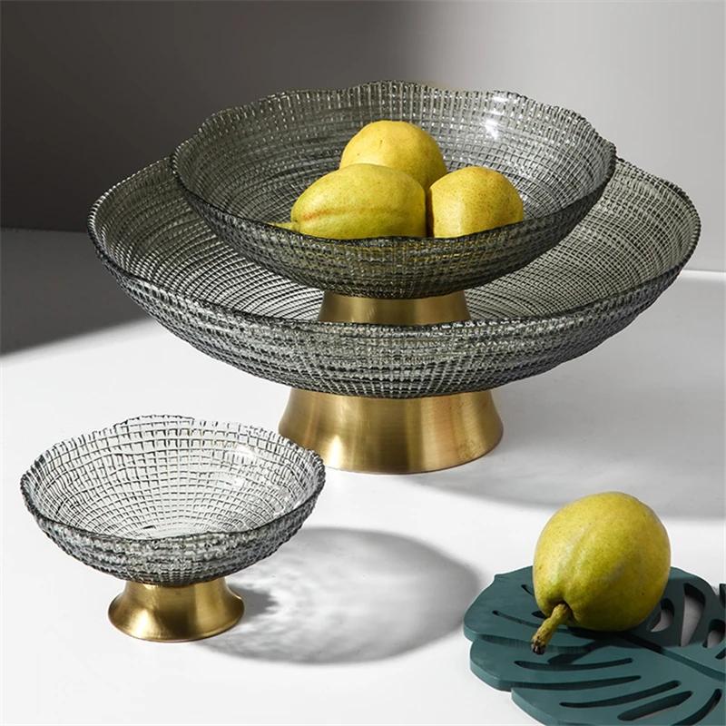 Kreative Glas Obstschale Wohnzimmer Teetisch Heim Snackteller Metall Glas Aufbewahrungsbox Obstkorb Schalen und Tabletts Teller