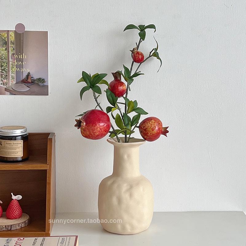 Artificial Pomegranate Fruit Branches & Green Plant Display - Living Room Floral Decoration Vase Ornaments