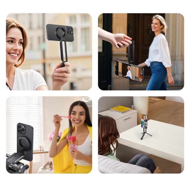 Foldable Aluminum Phone Holder Tripod For Handfree Photography Live Streaming Stable Magnetic Mount