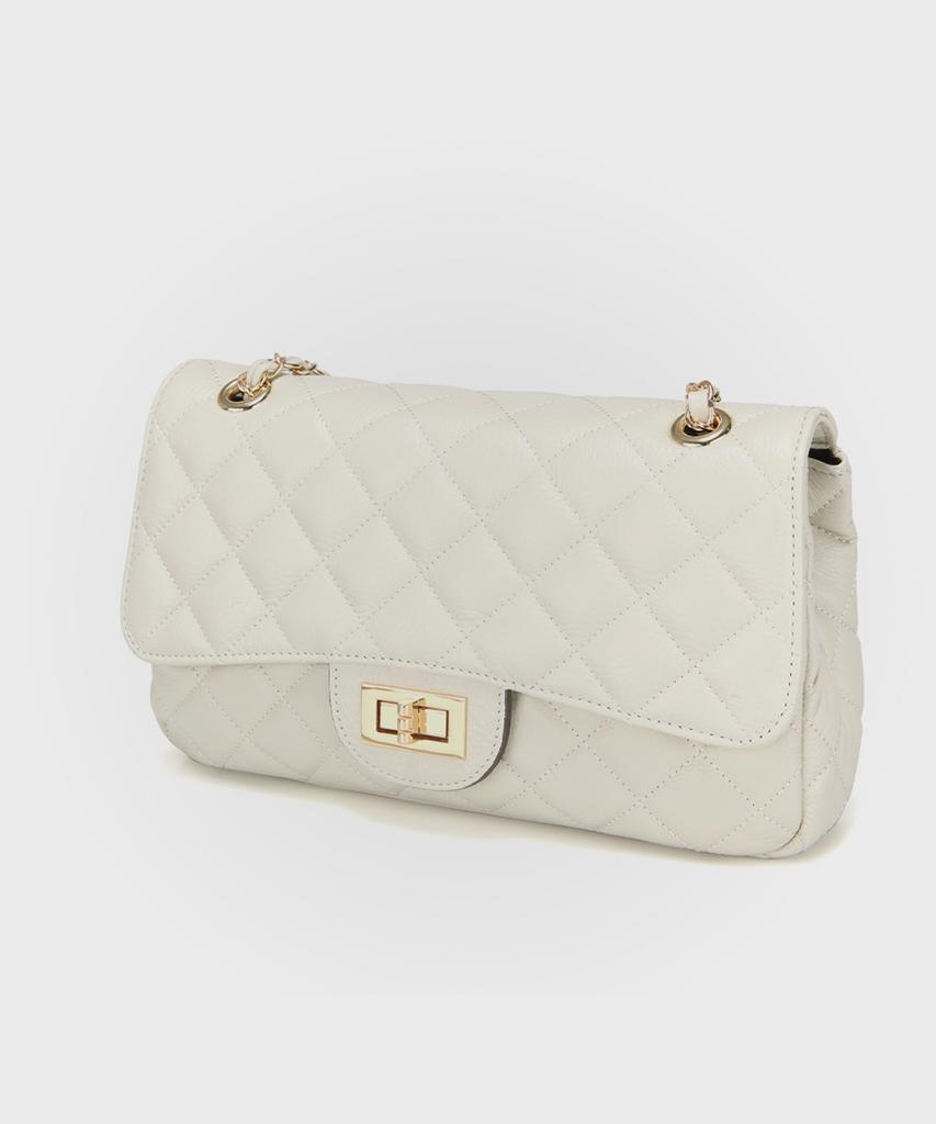 Studio Saera Classic Cowhide Quilted Chain 2-Way Shoulder Bag H13H363 Ivory