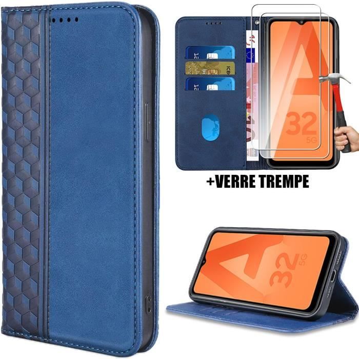 Coque - BOOLING - pour Samsung Galaxy A32 5G - Protection Anti-Rayures - Luxe Élégant - Mosaïque Bleu Marine