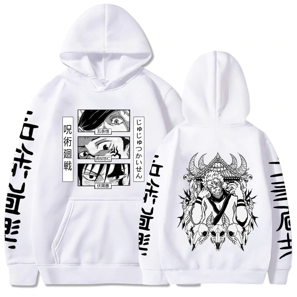 Anime Jujutsu Kaisen Hoodie Manga Eyes Graphic Hoodies Vintage Oversized Long Sleeves Soft Cotton Men Women Clothes