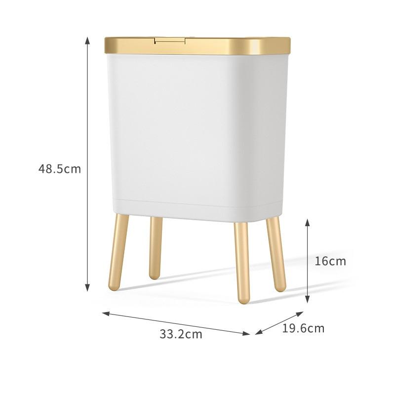 Unique High-foot Press Type Bathroom Trash Can Light Luxury Plastic Kitchen Garbage Bin With Lid Large Toilet Trash Can Bedroom