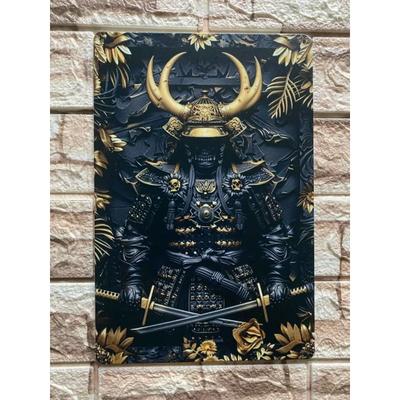 Metalowa Ściana w Stylu Vintage Samurai, Dekoracja do Kuchni Baru Kawiarni