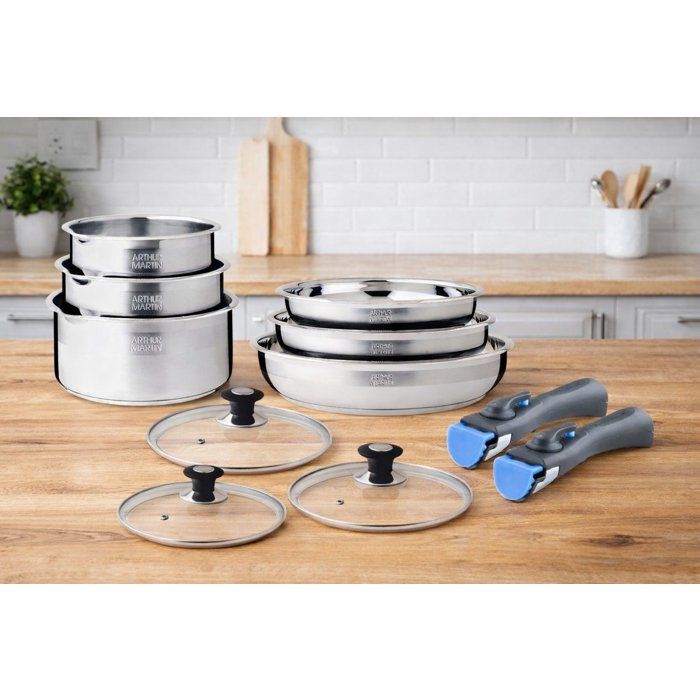 Cookware - AM3220 - All Hobs Including Induction - ARTHUR MARTIN - PFOA/PFAS Free - 18/10 Stainless Steel - 11 Pieces