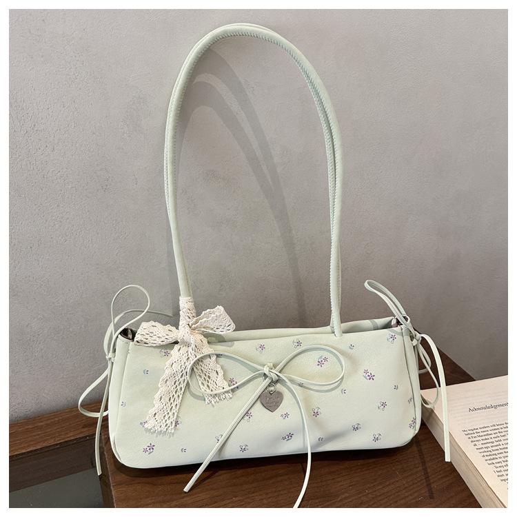 Cute Floral Bow Shoulder Underarm Bags for Women Lightweight Portable Ladies Handbags Simple Sweet Lace Girls Pillow Bag Tote