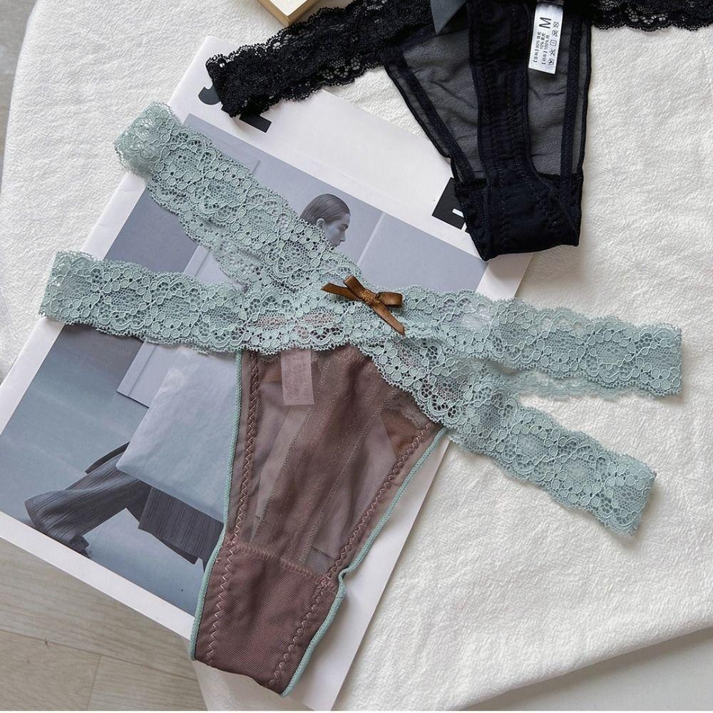 Cotton Crotch Lace Strap Panties Low Waist See Through Briefs Fashion Lace Mesh Thongs  Daily