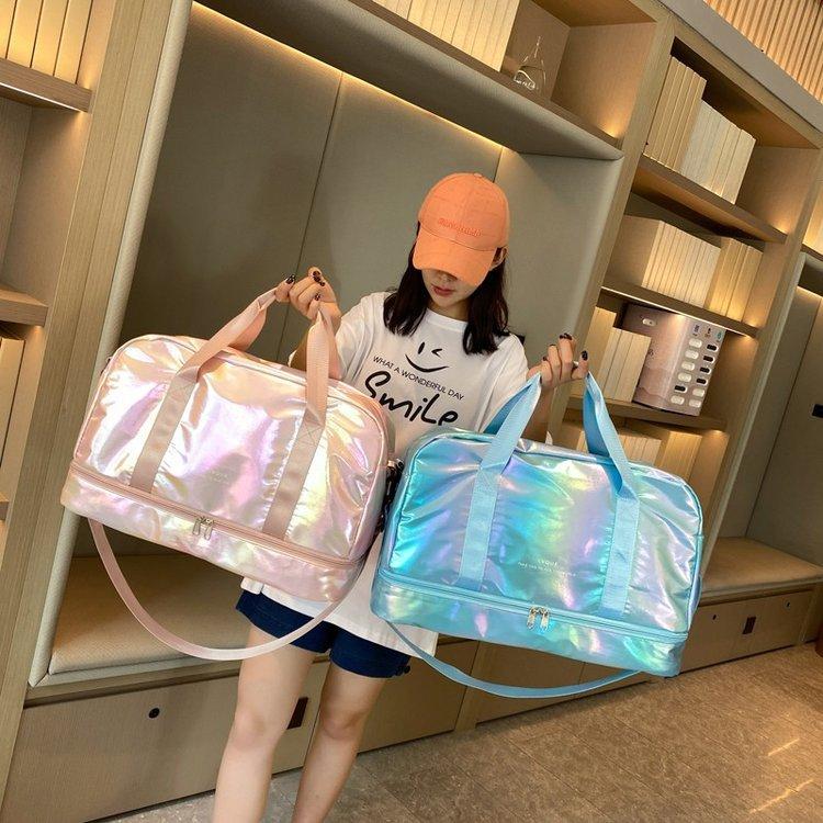 Pearlescent sports and fitness bag, travel bag, large-capacity colorful short-trip luggage bag, yoga bag