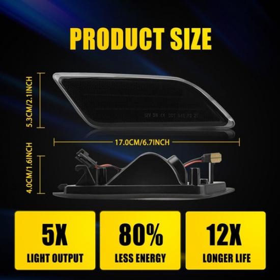 2x Side Bumper Amber LED Marker Lights For 12-14 Mercedes Benz C250 C300 C350 EA