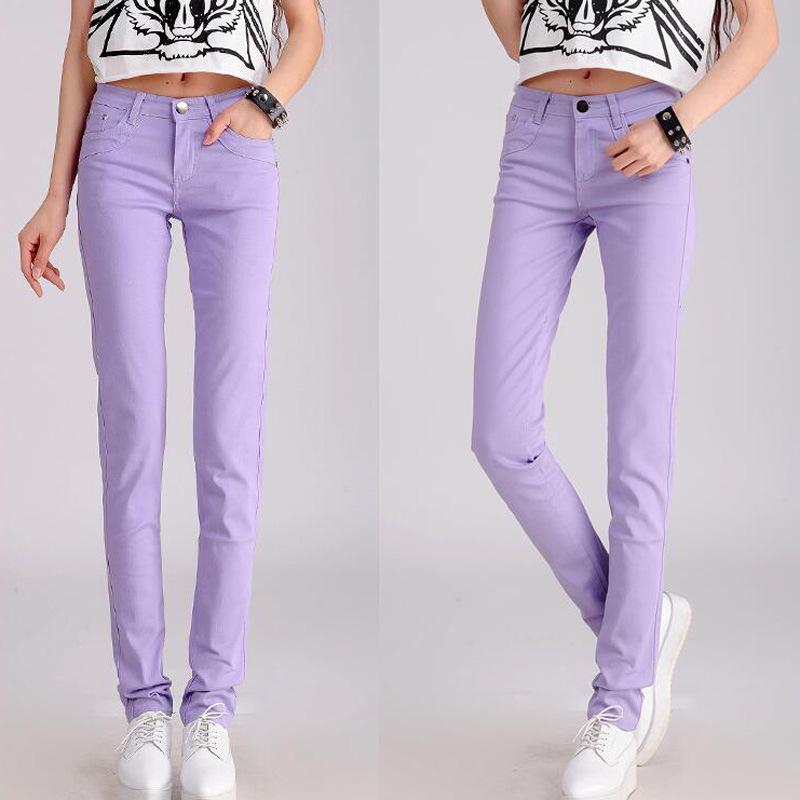 Candy Color Women's Skinny Jeans - Elastic Slim Fit Pencil Pants for Spring and Autumn