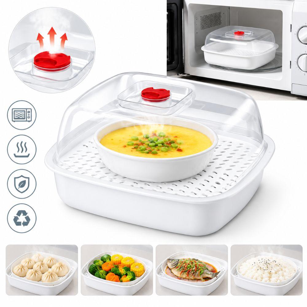 Food Grade Plastic Microwave Oven Steamer Box with Lid Kitchen Cooking Steamer Preparing Baby Food