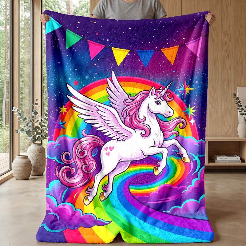 Winged Unicorn Moons Flowers Theme blanket Lightweight Warm Flannel Blanket Decorative Throw Blanket for Home Decoration