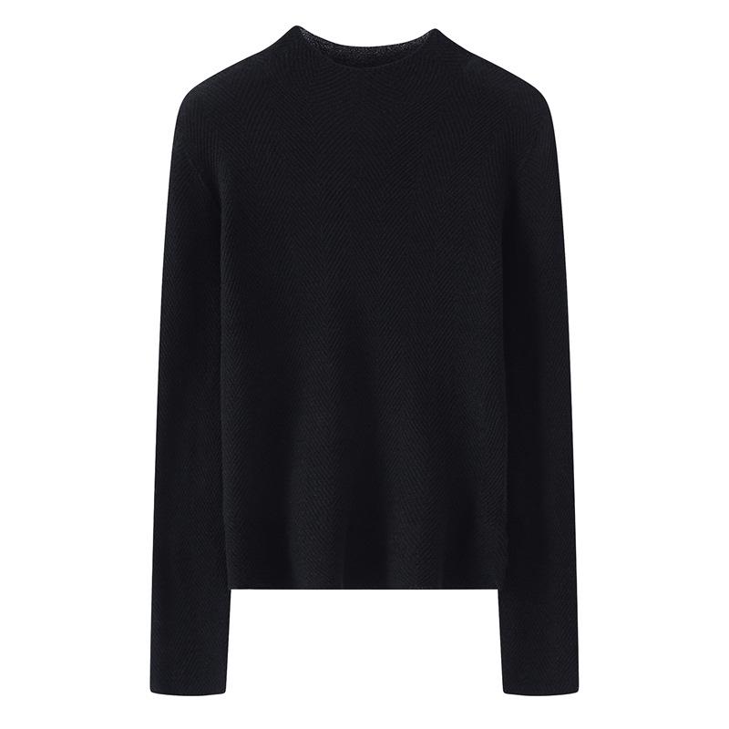 2026 Spring/Summer Wool Herringbone High Neck Knit Sweater