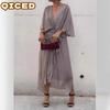 Fashion Summer Spring Solid Color Print Short Sleeve V-Neck Casual Dresses Unique Design
