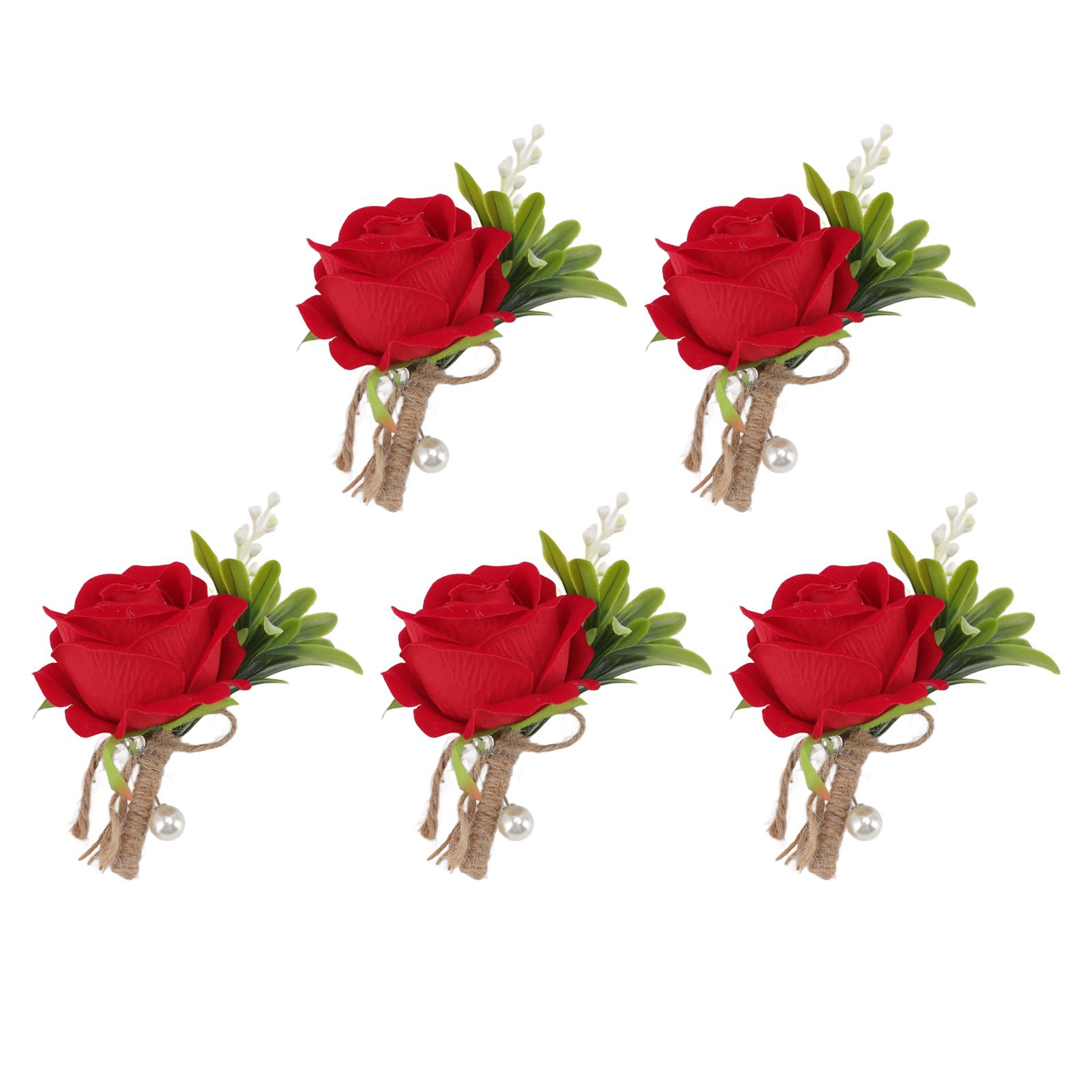 

5 шт. Свадебная бутоньерка, булавка, фиксированная пластиковая искусственная цветочная корсаж для жениха и невесты красный