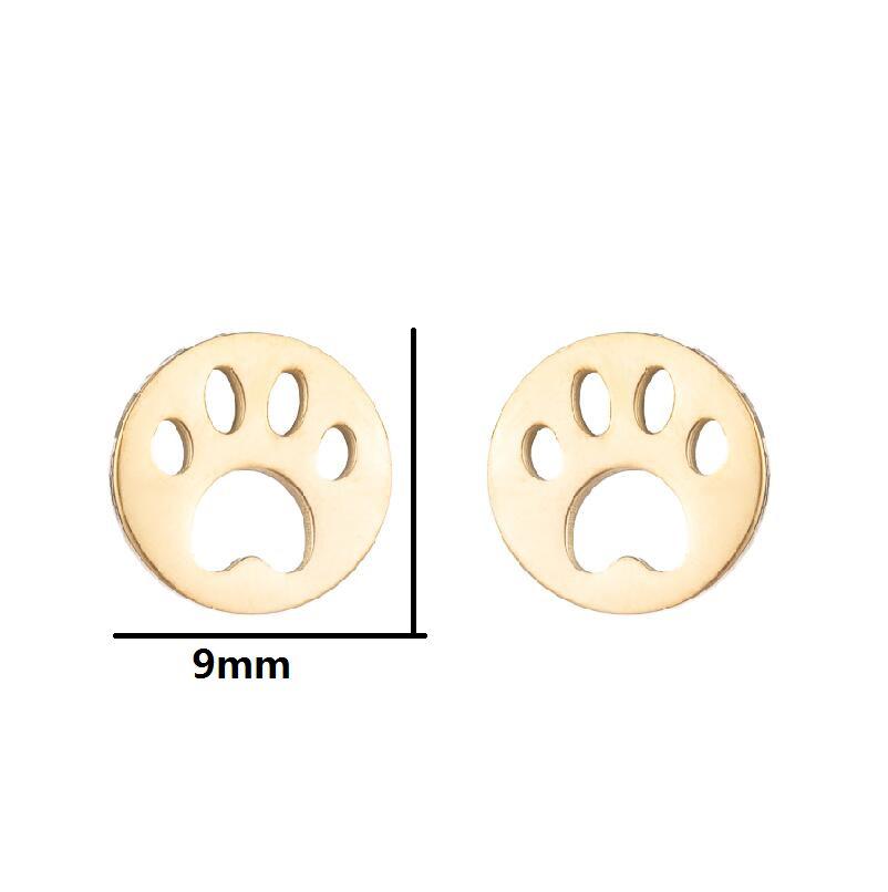 Japanese & Korean Cute Bear Paw Heart-Shaped Cartilage Earrings - Simple Stainless Steel Studs