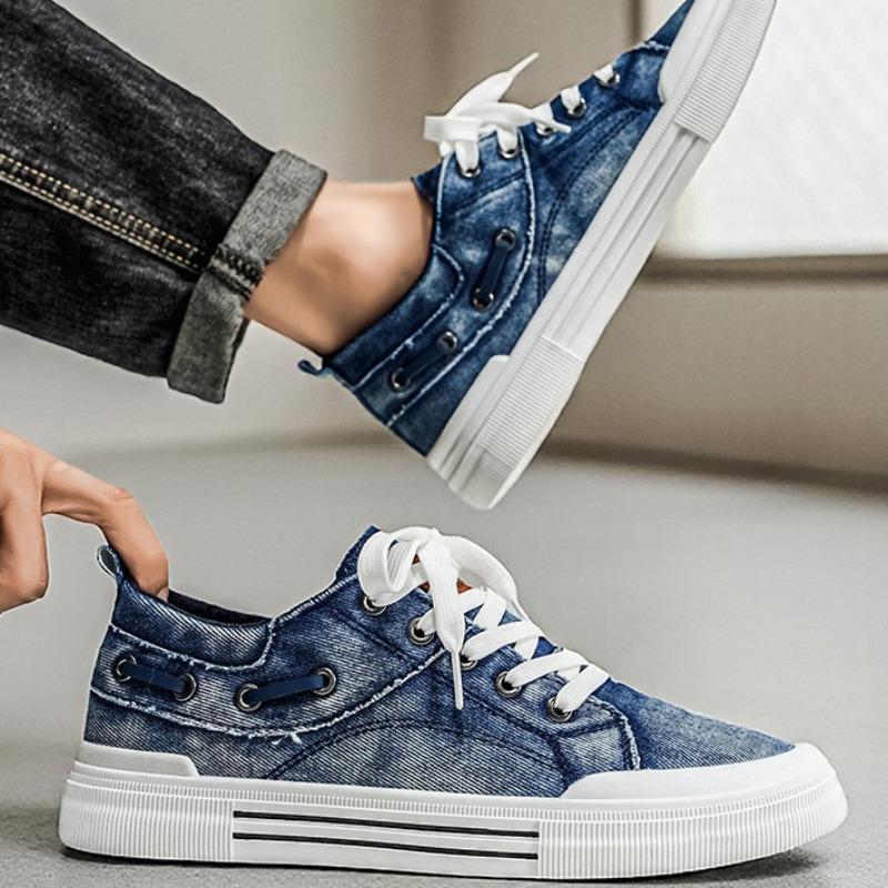 Neue Herren Flache Canvas Freizeit Sportschuhe Atmungsaktive Denim Blau Cowboy Schnürung Vulkanisierte Sneaker Große Größe 48 Zapatillas Hombre