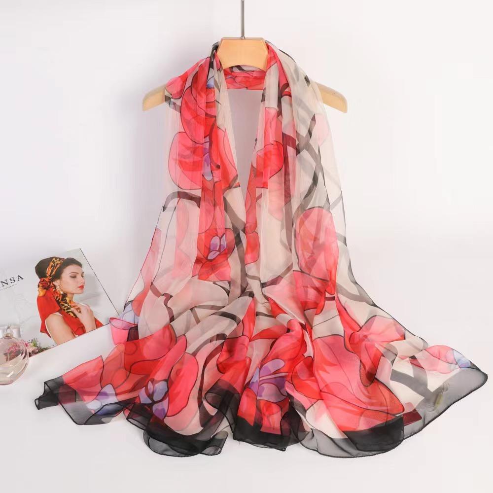 Spring and Autumn Shawl Women's Sunscreen Scarf White with Long Soft Gauze Summer Seaside Large Beach Scarf Travel Silk Scarf