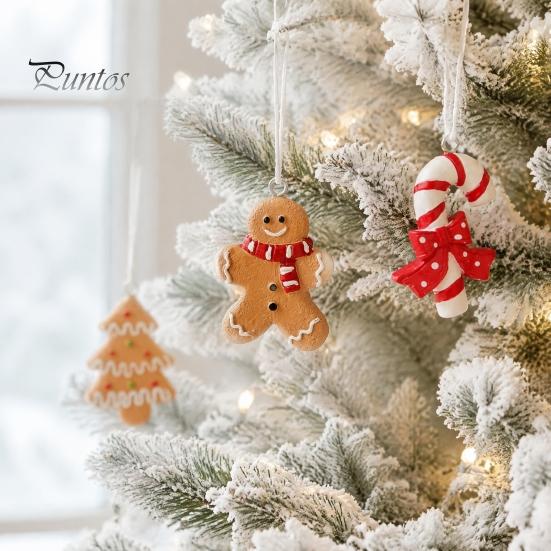 Red White Xmas Ornaments 4 Pcs Gingerbread Christmas Ornaments, Candy Cane, Tree, Lollipop, Durable Resin Holiday Man Tree Hanging Decoration for Home