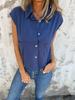 New Casual Summer Loose Short Sleeve Button Pocket Cotton and Linen Shirt Women