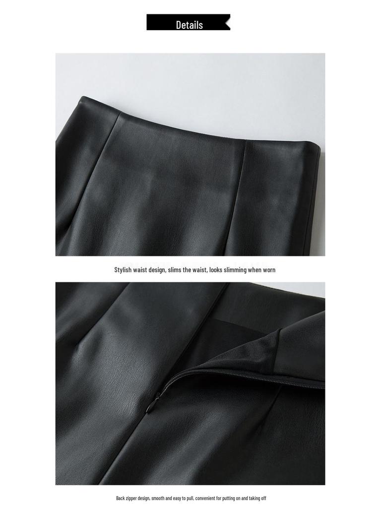 2026 Autumn/Winter Women's High Waist Genuine Lambskin Leather Skirt - Slimming, Hip-Hugging, and Sexy.