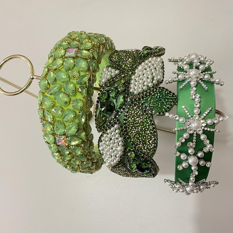 

Sponge Green Crystal Rhinestones Hairband For Women Luxury Bohemian Fashion Headband Temperament Wedding Party Accessoories