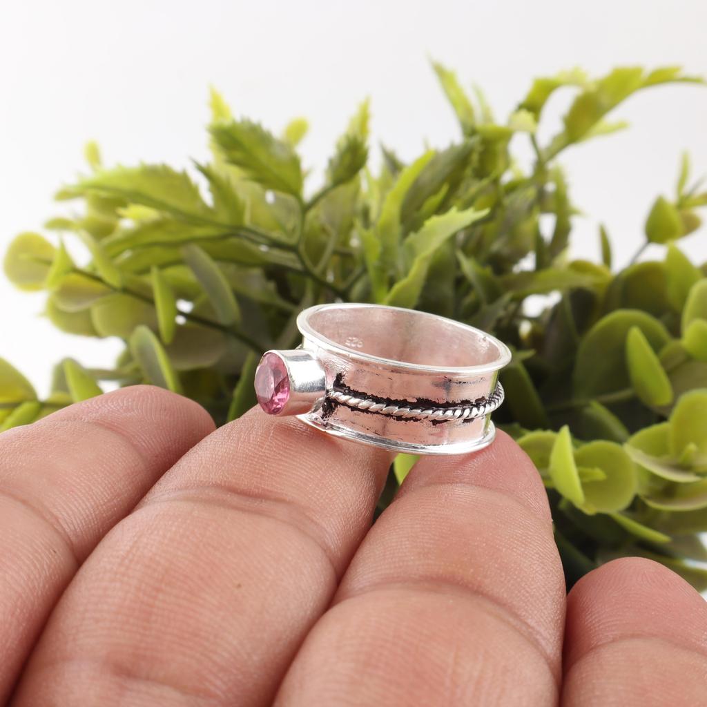 Pink Tourmaline Gemstone Ring, Handmade 925 Solid Sterling Silver Jewelry, Meditation Ring Jewelry For Women