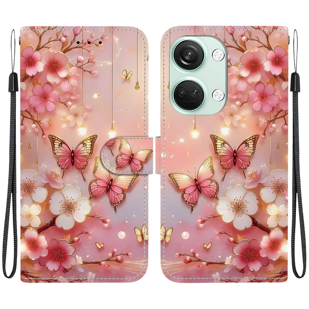 Handmade PU Leather Flip Case for OnePlus Nord 3 / OnePlus Ace 2V Anti-Slip Shockproof Cover with Wrist Strap & Heart/Rose Cat Designs