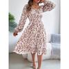 Fashion Women's Dresses Elegant Floral Square Neck Long Sleeve Waisted Ruffle A-line Dresses