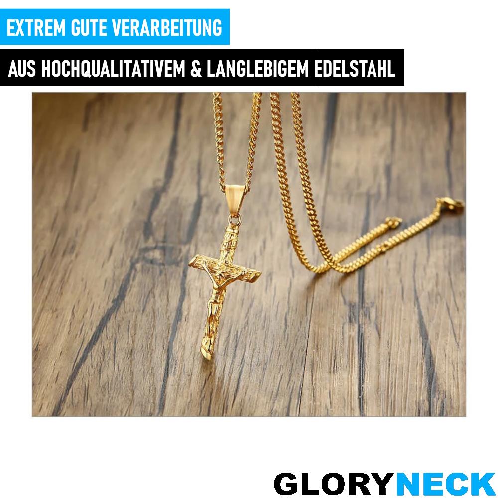 GLORYNECK Colar Cruz de Jesus Crucifixo Aço Inoxidável Ouro Joias Religiosas Corrente