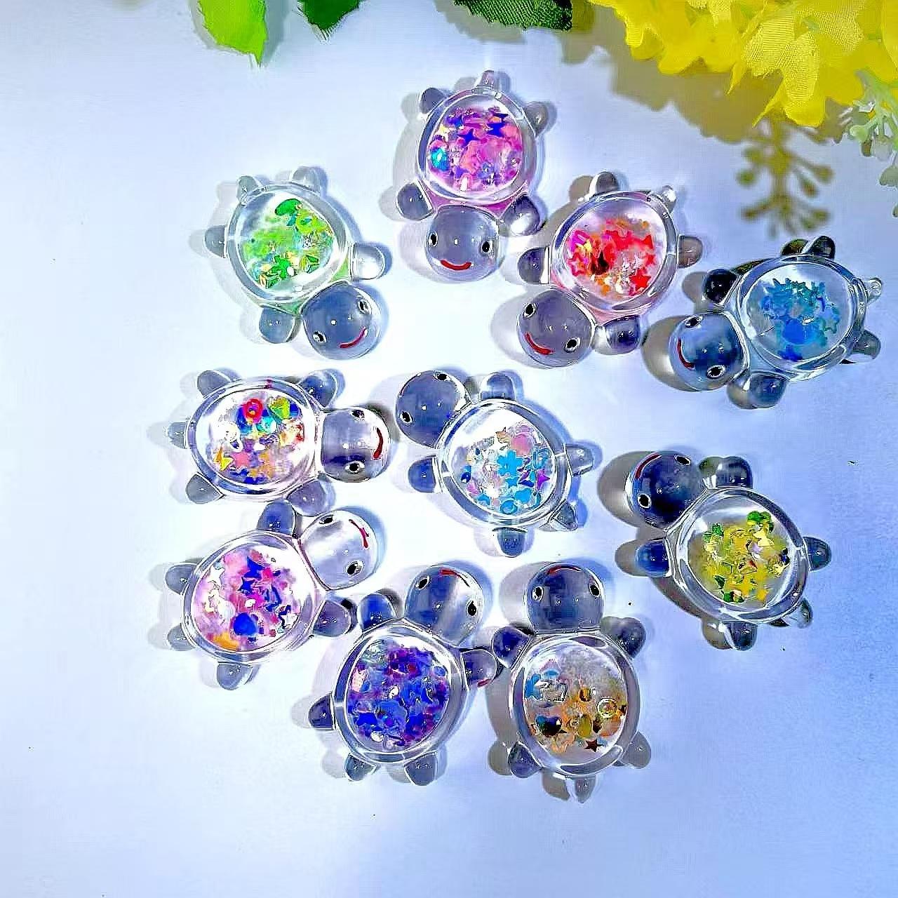New night light transparent accessories glitter turtle cute DIY cream gel accessories desktop ornament small turtle 3.0-random color 10pcs