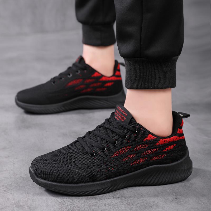 Sneakers spring and summer new mesh breathable running shoes lightweight fly-woven shoes trendy shoes running shoes black
