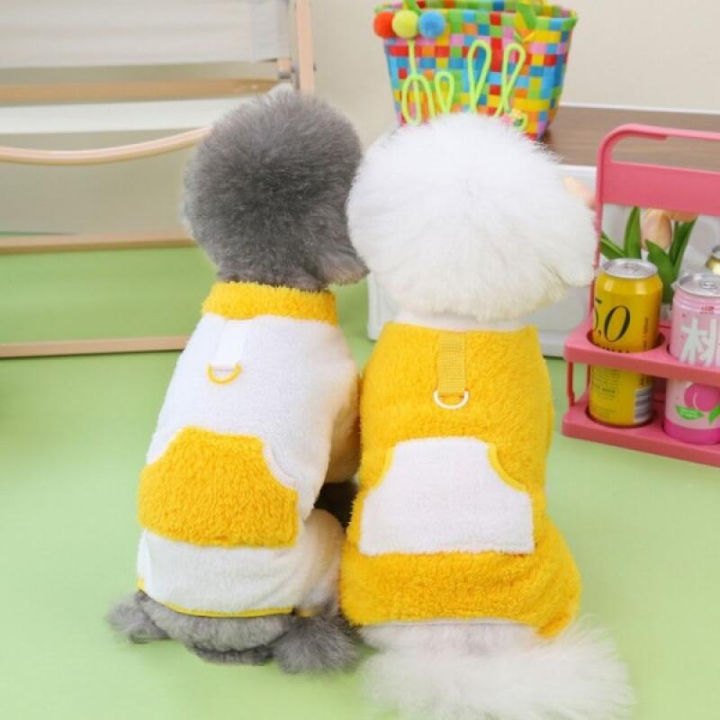 Pocket Color Block Fleece Poggle Dog Long Sleeve T-Shirt white