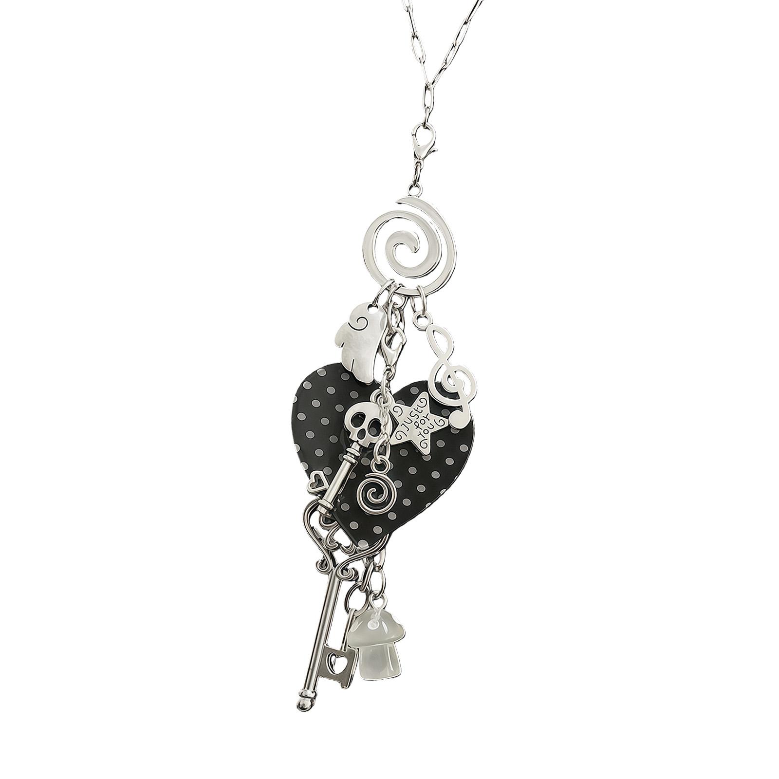 

Stylish Handcrafted Layering Chain Necklace With Whimsical Dot Heart Skull And Spirals Pendants Elegant Clavicle Chain 1