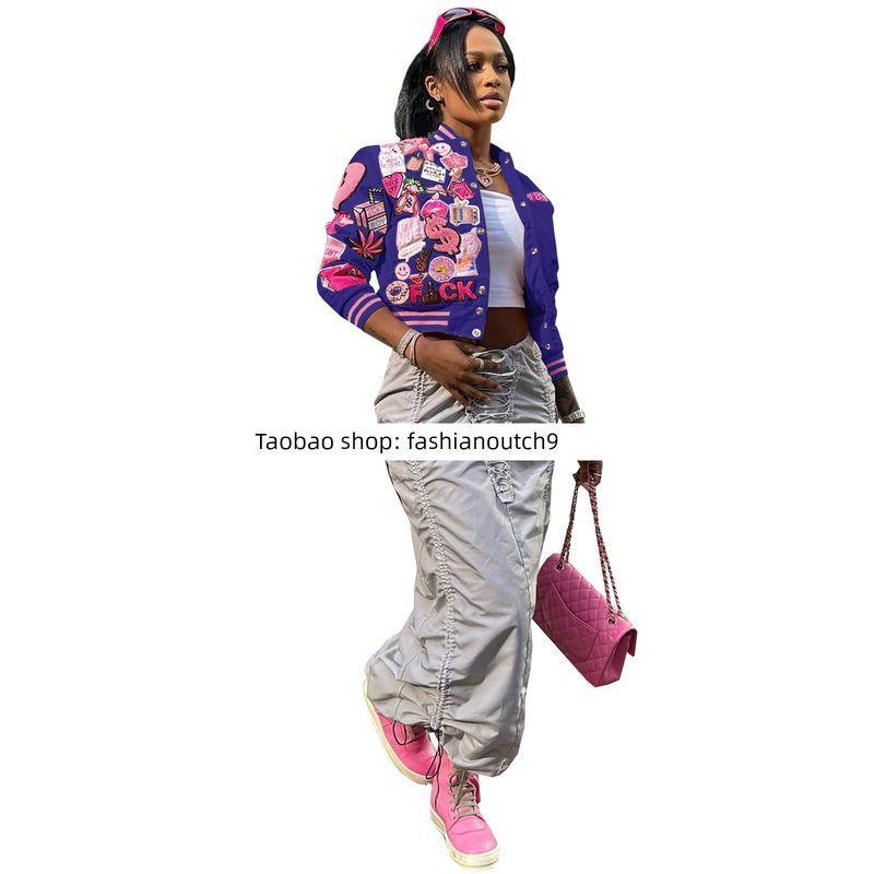 

Модная бейсбольная куртка с принтом 2025 Purple S