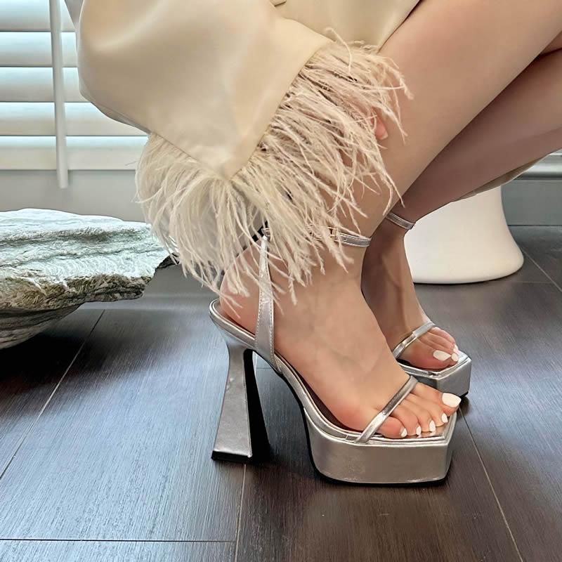 2025 Summer Thick Bottom One-piece Strap Women's Shoes European Style Waterproof Platform Heels Shoes Rubber Microfiber Lining