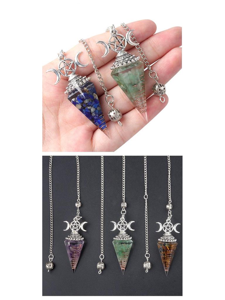 1690 Three-Phase Moon Seven Chakra Stone Resin Hexagonal Crystal Pendant Pendulum Cross-Border Jewelry