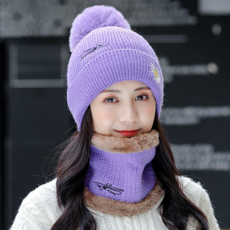 Winter Knitted Scarf Hat Set Thick Warm Skullies Beanies Hats for Women Outdoor Cycling Riding Ski Bonnet Caps Tube Scarf Rings