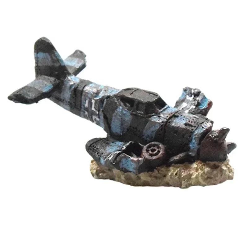 

Aquarium Small Aircraft Wreck Decor Fish Tank Ornament Boat Landscape Decoration Background