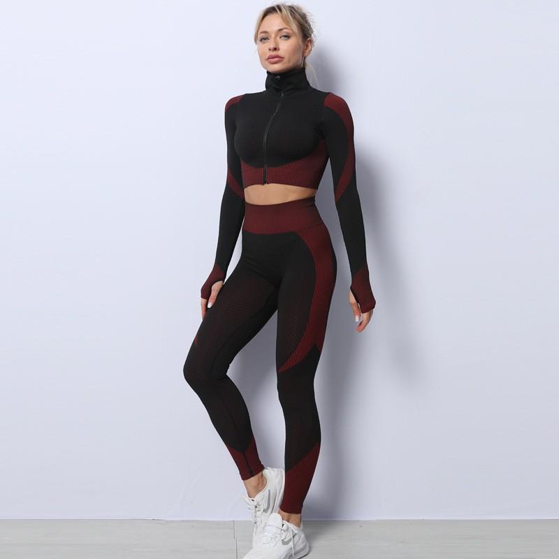 Womens 3-Piece Yoga Set With Built-in Bra Top Long Sleeve Jacket High-Waisted Leggings Gym Running Dance