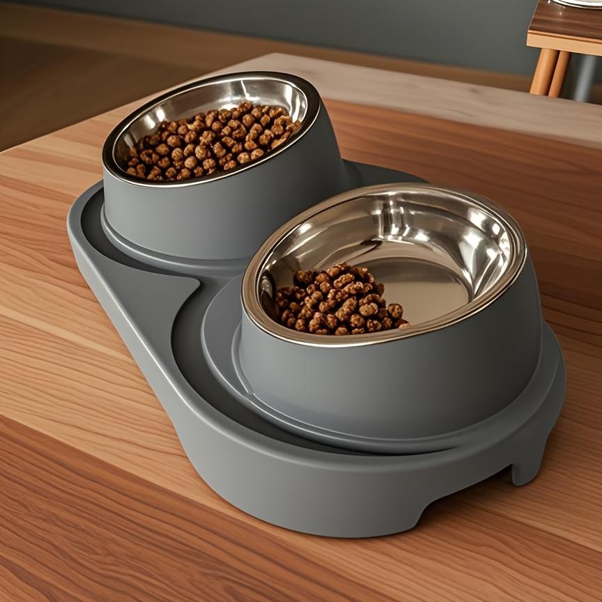 Stainless Steel Dual Pet Bowl, Suitable for Dogs and Cats - Non-Slip Base - Anti-Spill Slanted Rim Cat Bowl - Perfect for Food and Water