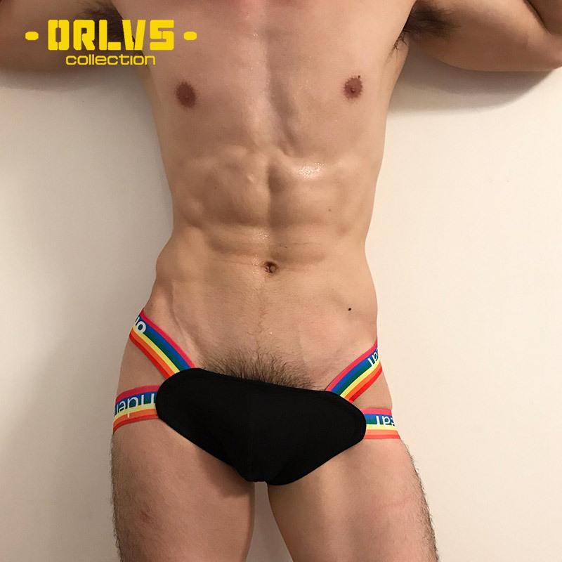 Rainbow Men's Double Thong: Seductive Erotic Pouch & Buttocks Revealing T-Pants OR505