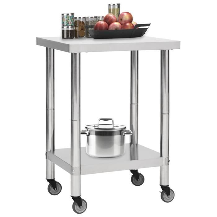 VidaXL Table de travail de cuisine avec roues 60x30x85 cm Inox